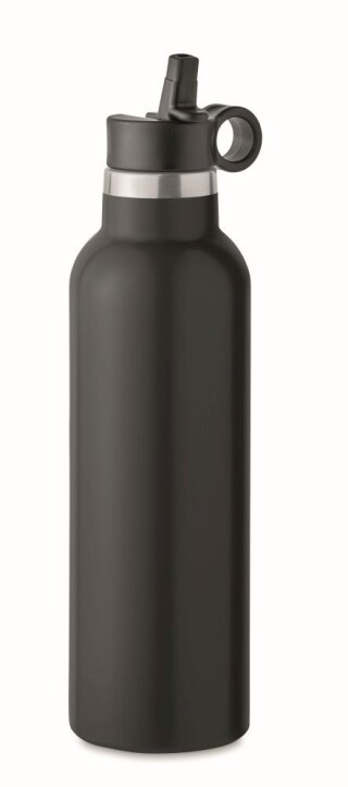 Dvoustěnná láhev na pití 700ml, s integrovaným brčkem, černá