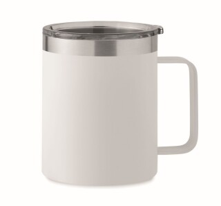 Dvoustěnný termohrnek 300ml z recyklovaného nerezu s plastovým víčkem, bílý