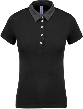 Dámské polotriko KARIBAN TWO-TONE JERSEY POLO SHIRT, černá/tm.šedá, M