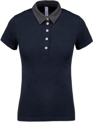 Dámské polotriko KARIBAN TWO-TONE JERSEY POLO SHIRT, námořní modrá/tm.šedá, L