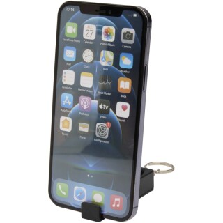 Bambusový stojan na telefon s antistresovou hračkou z recyklovaného plastu, černá