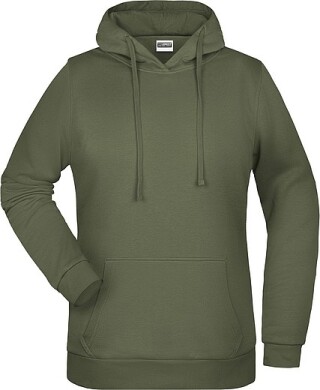 Dámská mikina s kapucí James Nicholson sweat hoodie women, tmavá zelená vojenská, vel. XL