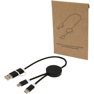 Datový synchronizační a rychlonabíjecí 27W kabel 5 v 1 z recyklovaného hliníku a plastu o délce 30 cm, černá