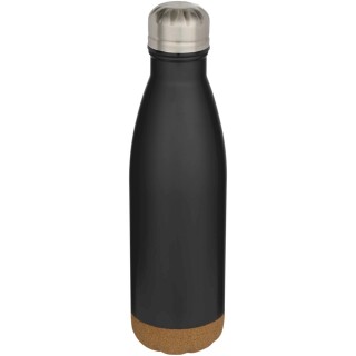 Dvoustěnná vakuově izolovaná nerezová láhev na vodu s korkovými detaily 500ml , černá