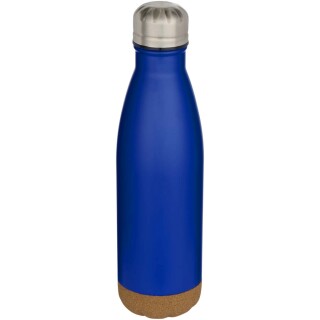 Dvoustěnná vakuově izolovaná nerezová láhev na vodu s korkovými detaily 500ml , královská modrá