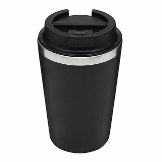 Dvouvrstvý termohrnek s víčkem, 350ml, uvnitř nerezový, zvenku plastový, černý
