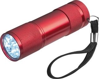Hliníková svítilna s 9 LED, s poutkem, červená