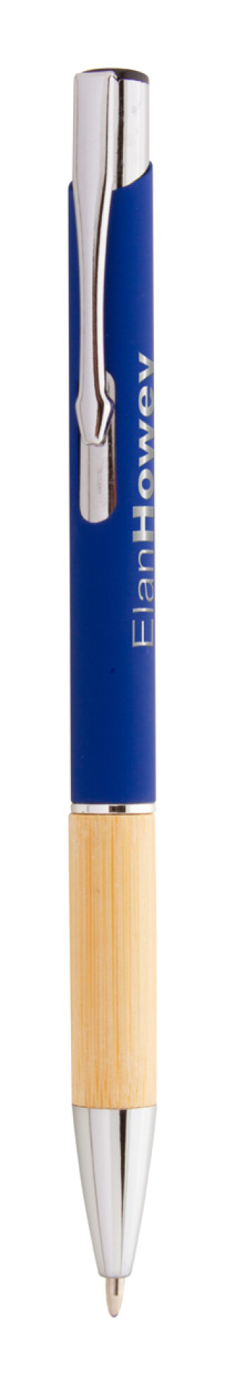 Hliníkové kuličkové pero s modrou náplní a bambusovým úchopem, modré