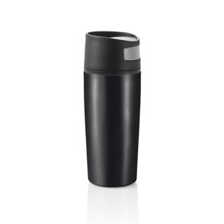 Termohrnek s víčkem, kombinace nerez, plast, černý