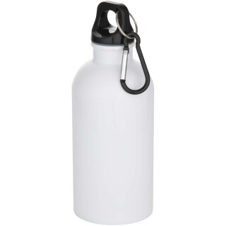 Jednostěnná láhev na vodu z nerezové oceli s karabinou a sublimačním tiskem 400ml , bílá