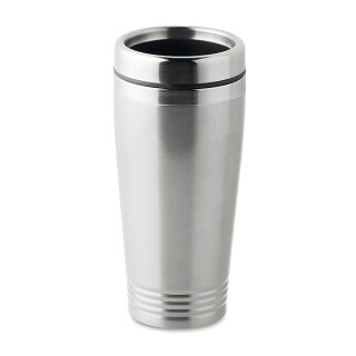 KAKADU Dvoustěnný termohrnek, nerezový s plastovým víčkem, objem 400 ml, stříbrná