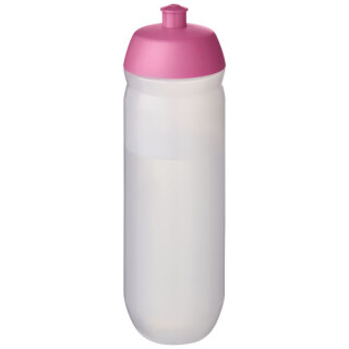 Láhev na pití 750ml, tělo je matně čiré z pružného plastu, víčko je růžové