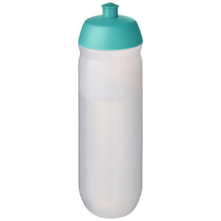 Láhev na pití 750ml, tělo je matně čiré z pružného plastu, víčko je tyrkysové
