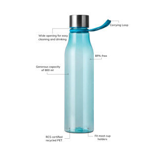 Lahev na vodu 800ml z recyklovaného plastu, modrá