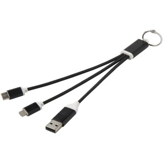 Nabíjecí kabel 4v1 z recyklovaného hliníku s klíčenkou, černá