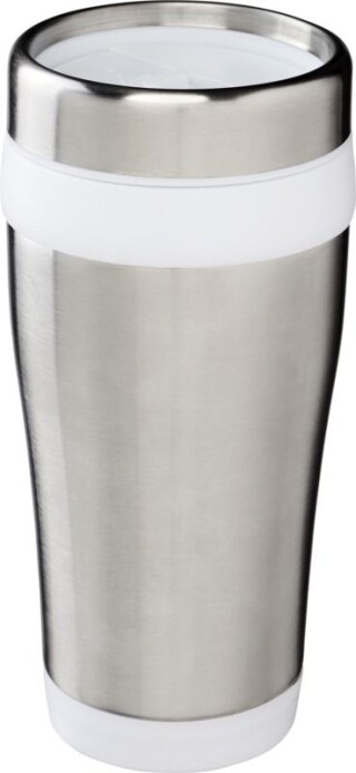 Nerezový termohrnek s plastovým vnitřkem, objem 470 ml, bílá/stříbrná