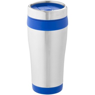 Nerezový termohrnek s plastovým vnitřkem, objem 470 ml, stříbrná/královská modrá