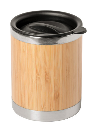 Nerezový termohrnek 300ml, s víčkem a bambusovým povrchem
