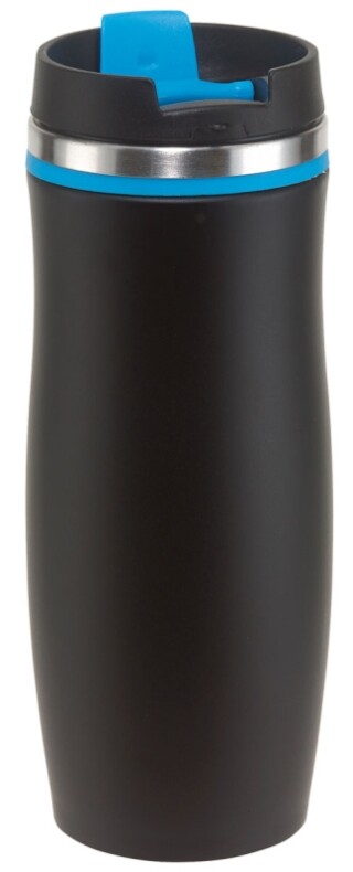 VASCO Černý nerezový termohrnek s barevným pruhem, 400 ml, modrá