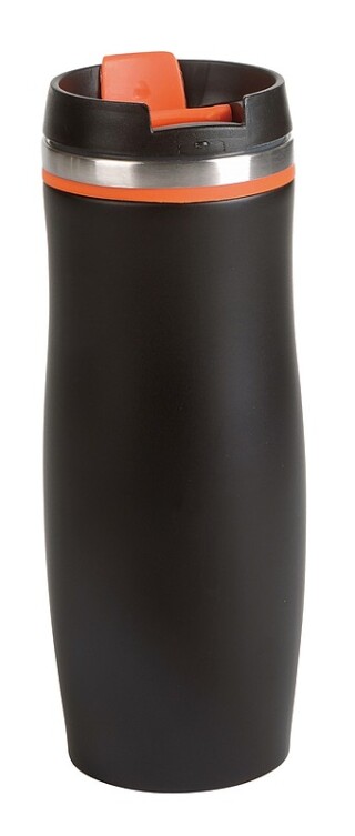 VASCO Černý nerezový termohrnek s barevným pruhem, 400 ml, oranžová