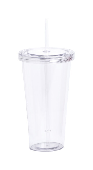 Plastový kelímek na pití s víčkem a brčkem, 750ml, transparentní