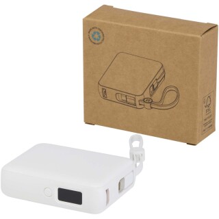 Powerbanka 10 000 mAh 35W pro tablet s integrovaným kabelem typu C – vyrobeno z recyklovaného plastu, bílá