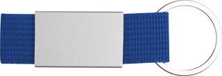 Přívěšek na klíče kombinující barevný textil a nerezový plíšek, modrý