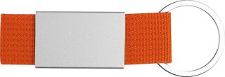 Přívěšek na klíče kombinující barevný textil a nerezový plíšek, oranžový