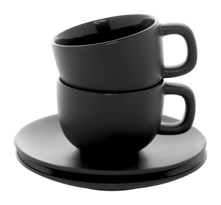 VANLION Sada 2 šálků a podšálků na cappuccino, černá