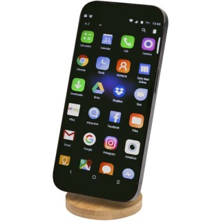 Skládací magnetický stojánek na telefon z recyklovaného plastu s bambusovými detaily, černá