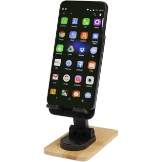 Skládací stojan na telefon z recyklovaného plastu s bambusovými detaily, černá