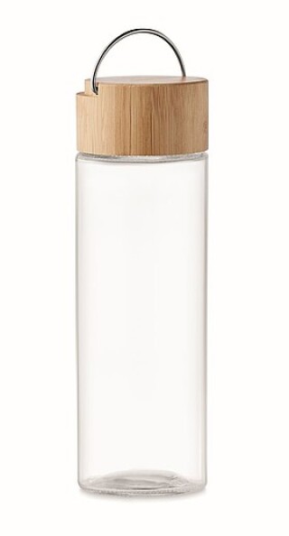 Skleněná láhev na pití, 500ml, s bambusovým víčkem