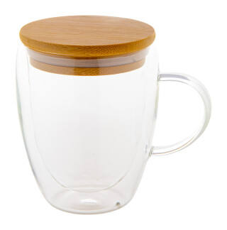 Skleněný termohrnek s bambusovým víčkem, 350ml