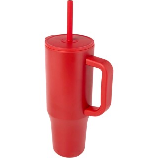 Termohrnek se silikonovým brčkem 900ml, červená