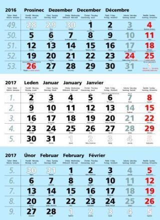 TŘÍMĚSÍČNÍ NÁSTĚNNÝ KALENDÁŘ modrá 2026
