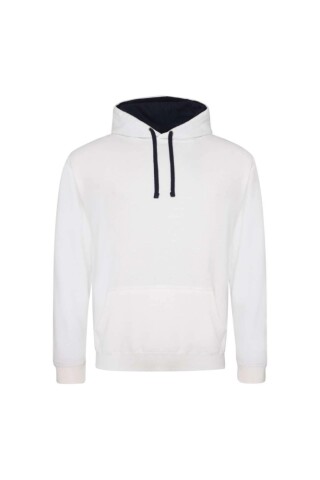 Unisex mikina s kapucí AWDIS VARSITY HOODIE, bílá/tmavě námořní modrá, velikost L