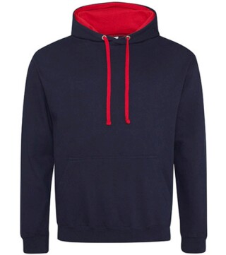 Unisex mikina s kapucí AWDIS VARSITY HOODIE, tmavě námořní modrá/červená, velikost L
