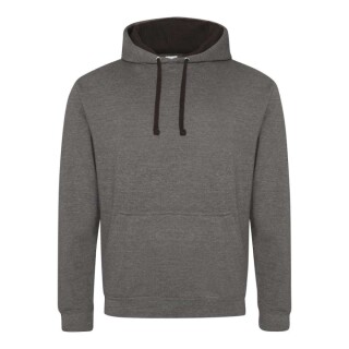 Unisex mikina s kapucí AWDIS VARSITY HOODIE, tmavě šedý melír/černá, velikost XS