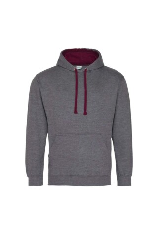 Unisex mikina s kapucí AWDIS VARSITY HOODIE, tmavě šedý melír/vínová, velikost M